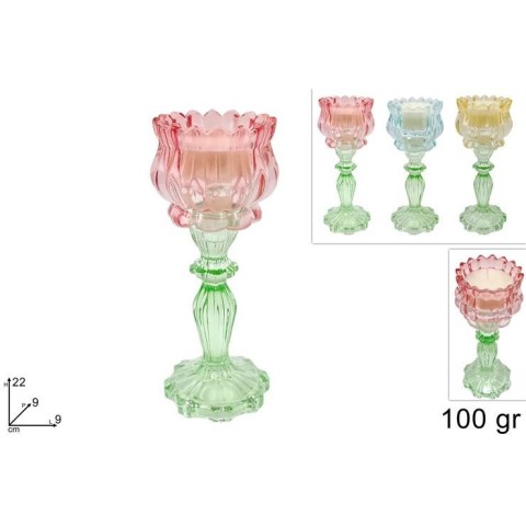 CALICE IN VETRO 22CM C CANDELA 100GR 3COL